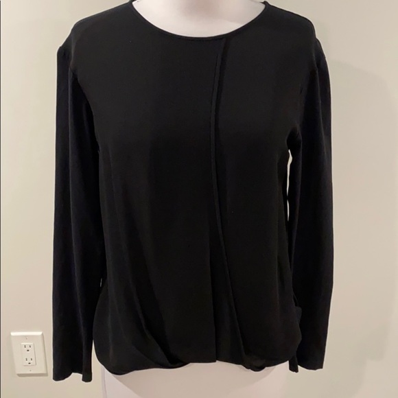 Theory Black Silk Mixed Media Draped Blouse - Picture 1 of 8